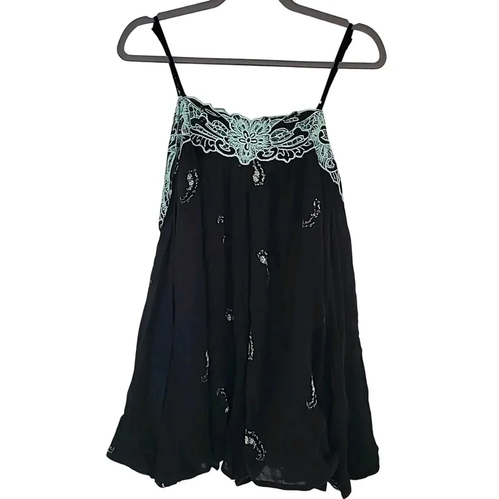 Free People Black Lace Romper Boho Cold Shoulder Open Flowy Sleeves Small OOS